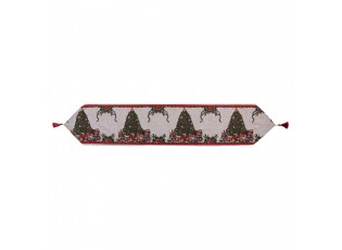 Béžový běhoun se střapcem a vánočními stromky Christmas Rustic - 33*180 cm
