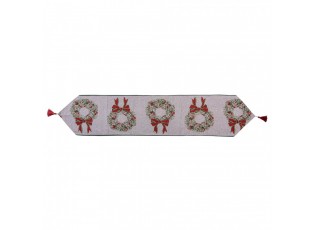 Béžový běhoun se střapcem a vánočními věnci Christmas Rustic - 33*180 cm