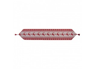 Béžovo-červený běhoun se střapcem a jeleny Christmas Rustic - 33*180 cm