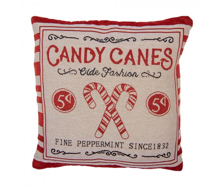 Béžovo-červený povlak na polštář s lízátky Candy Christmas Rustic - 44*44 cm Clayre & Eef