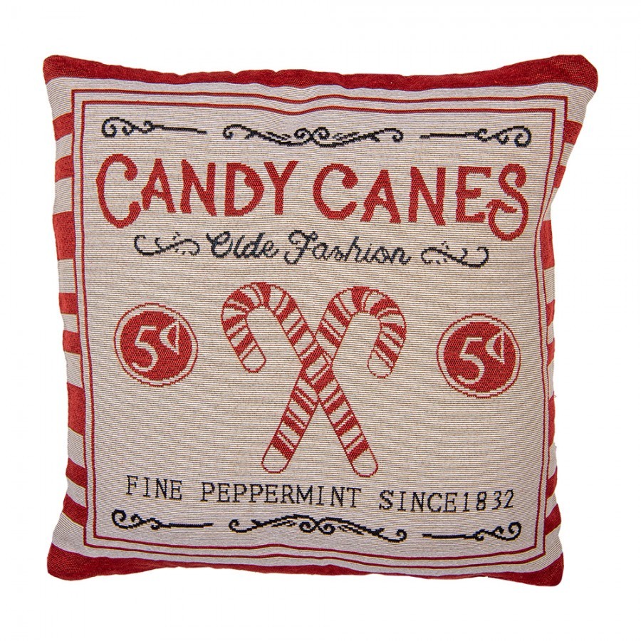 Béžovo-červený povlak na polštář s lízátky Candy Christmas Rustic - 44*44 cm