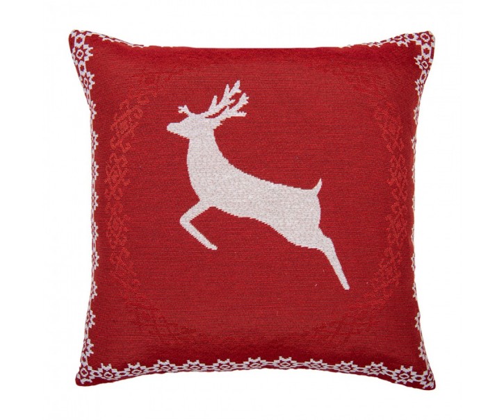 Červený povlak na polštář s jelenem Christmas Rustic - 44*44 cm Clayre & Eef