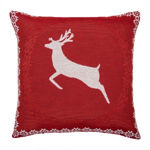 Červený povlak na polštář s jelenem Christmas Rustic - 44*44 cm