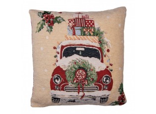 Béžovo-červený povlak na polštář s autíčkem Christmas Rustic - 44*44 cm