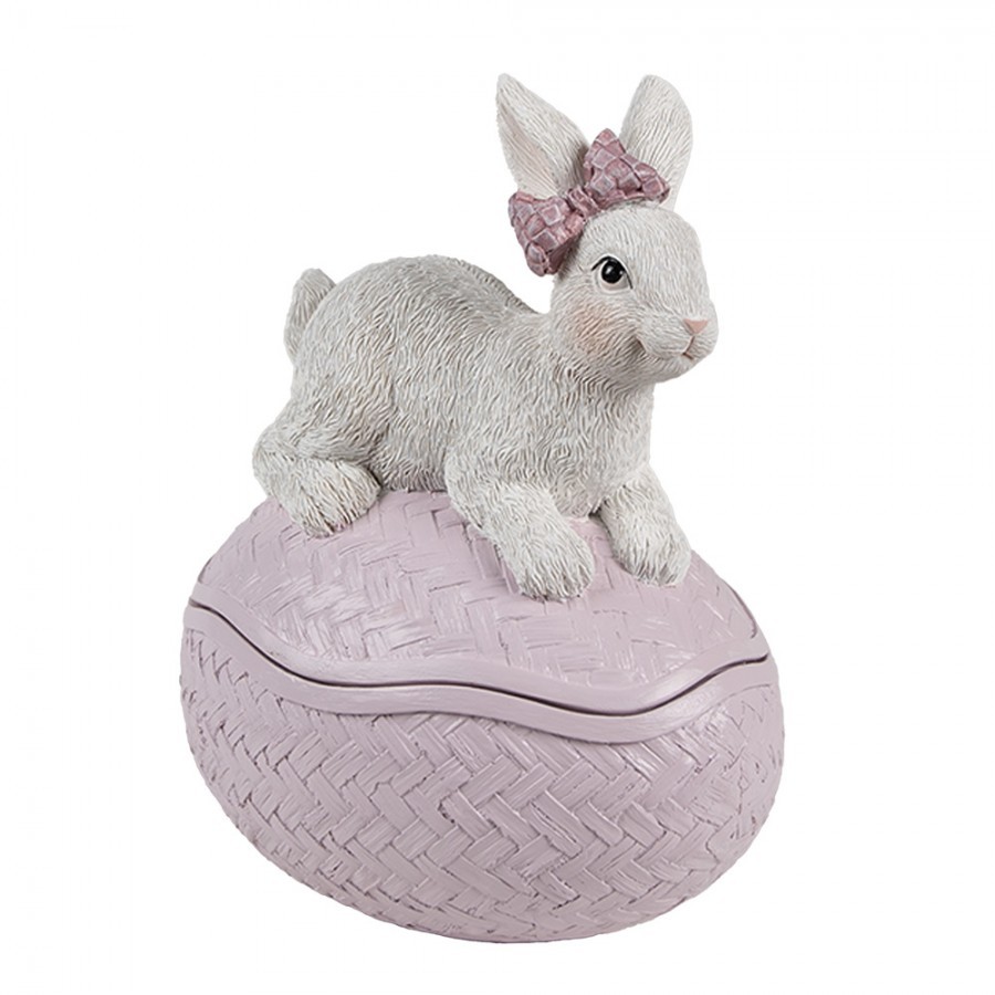 Dekorace šperkovnice králík s mašlí na růžovém vajíčku - 9*13*16 cm