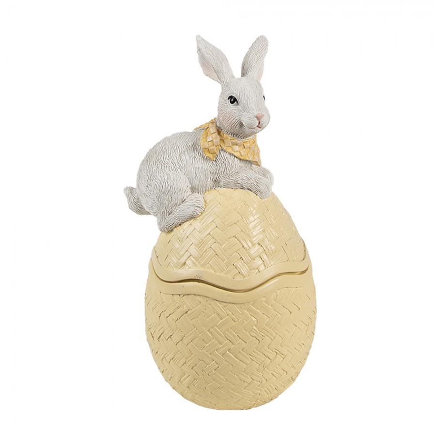 Dekorace šperkovnice králík s mašlí na žlutém vajíčku - 11*10*20 cm