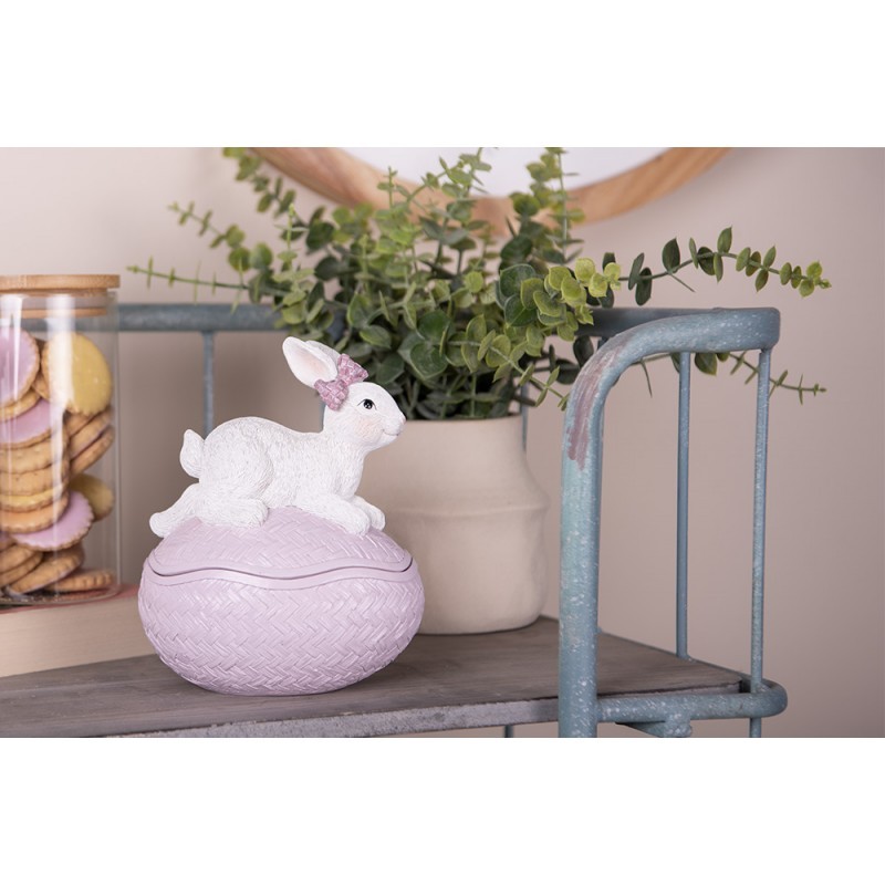Dekorace šperkovnice králík s mašlí na růžovém vajíčku - 9*13*16 cm
