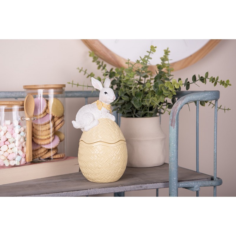 Dekorace šperkovnice králík s mašlí na žlutém vajíčku - 11*10*20 cm