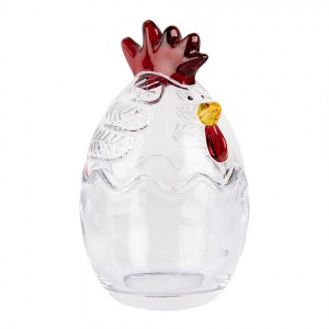 Transparentní skleněná dóza s víkem ve tvaru slepičky Chicken - Ø 8*14 cm