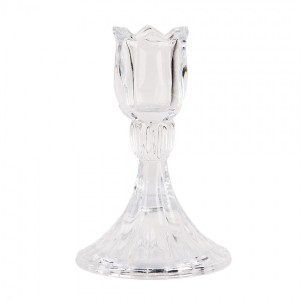 Transparentní skleněný svícen na úzkou svíčku ve tvaru tulipánu - Ø 8*12 cm