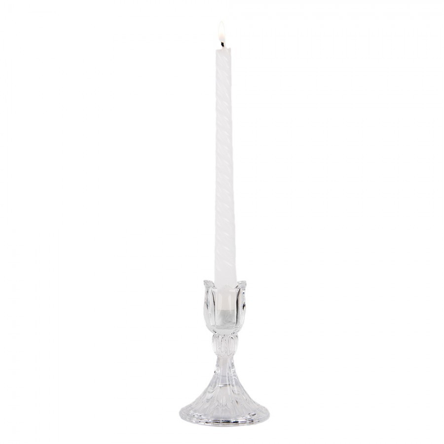 Transparentní skleněný svícen na úzkou svíčku ve tvaru tulipánu - Ø 8*12 cm