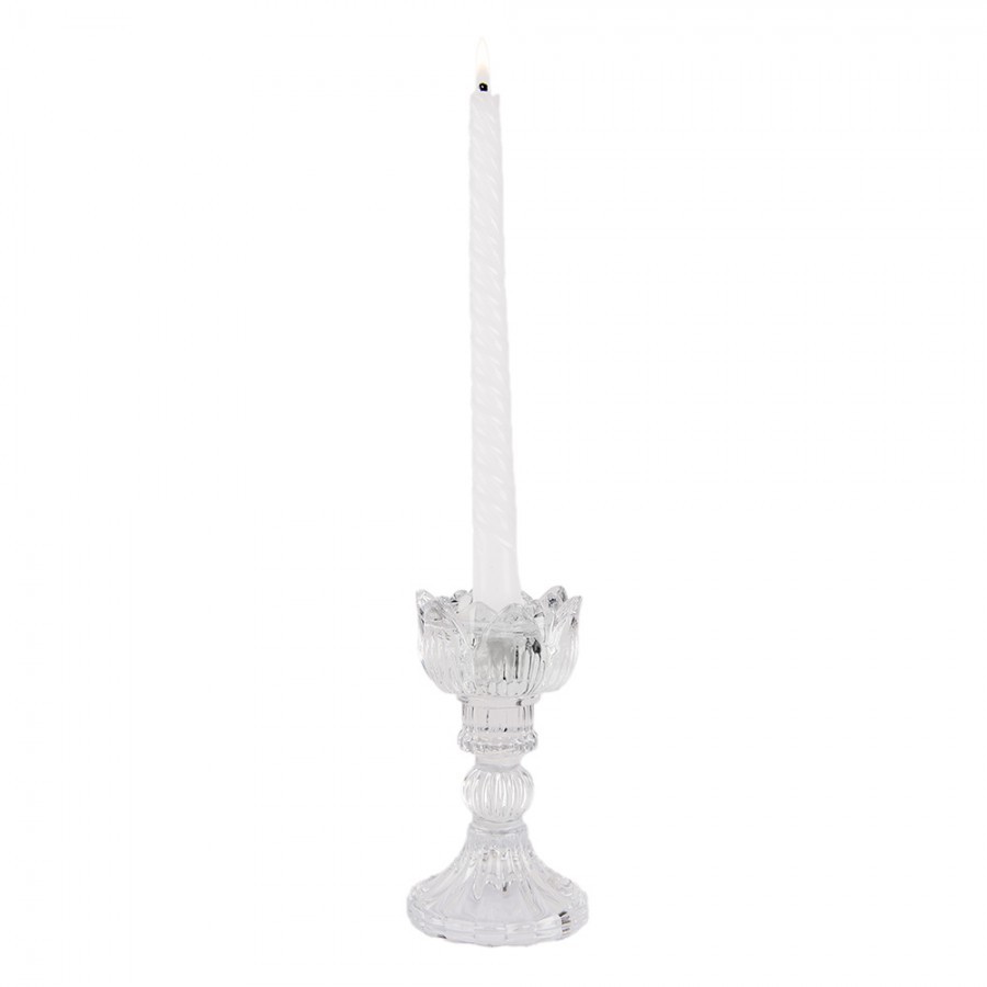 Transparentní skleněný svícen na úzkou svíčku ve tvaru tulipánu - Ø 8*15 cm