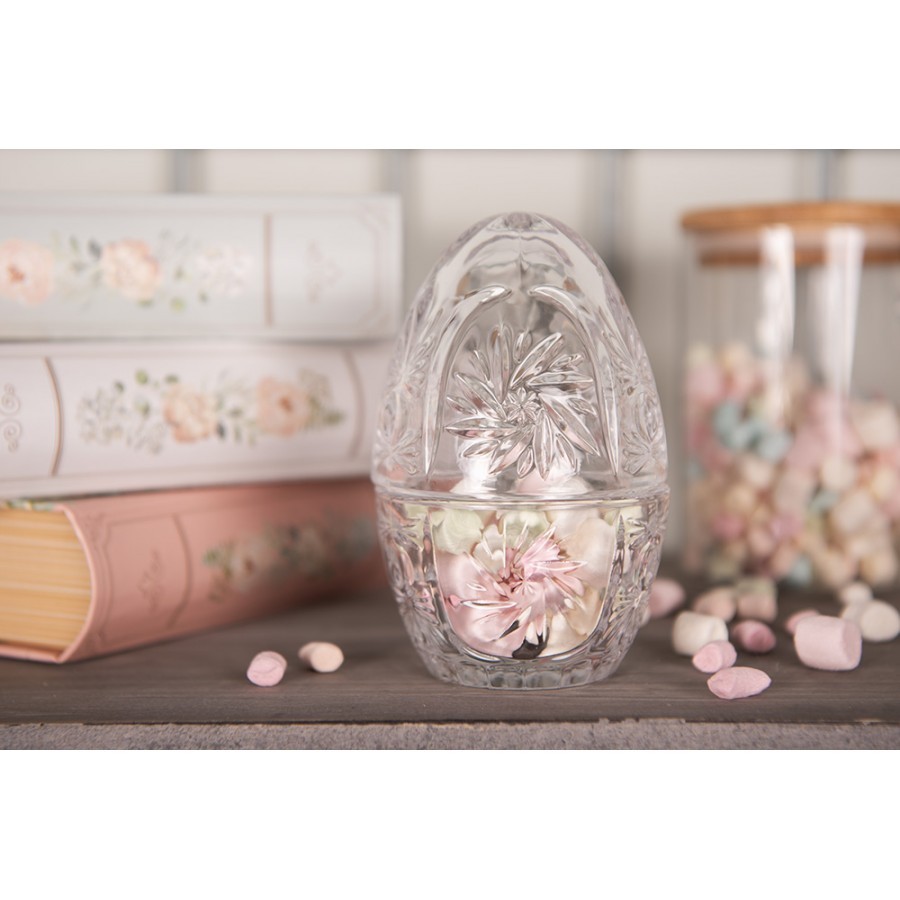 Skleněná dóza s víkem ve tvaru vejce – Ø 8*12 cm