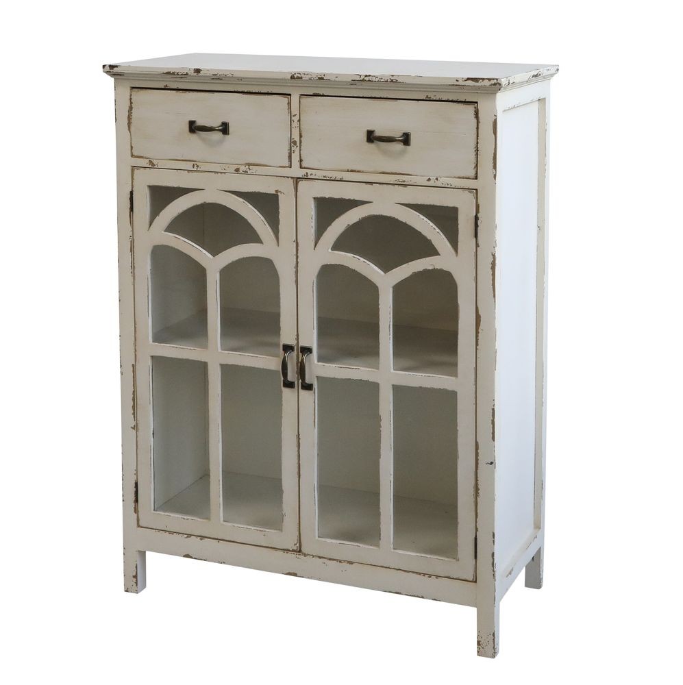 Krémová dřevěná komoda s prosklenými dvířky Old Satin- 70*32*92cm 40029919