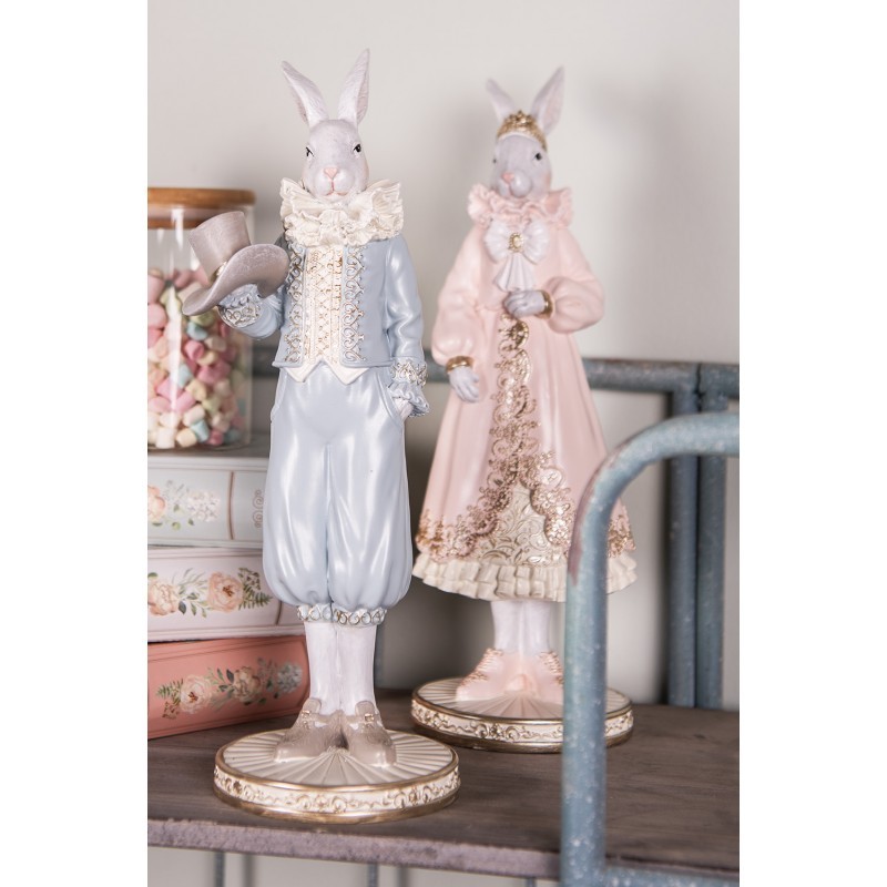 Dekorace figurka bílý králík v modrém obleku - 11*10*31 cm