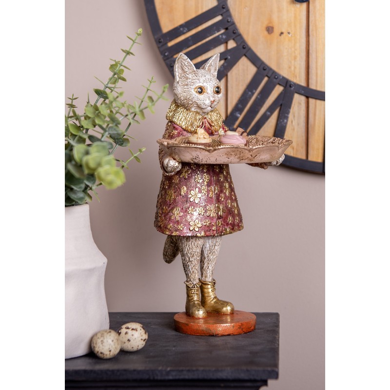 Dekorace figurka kočka s podnosem a zlatou patinou - 16*14*27 cm