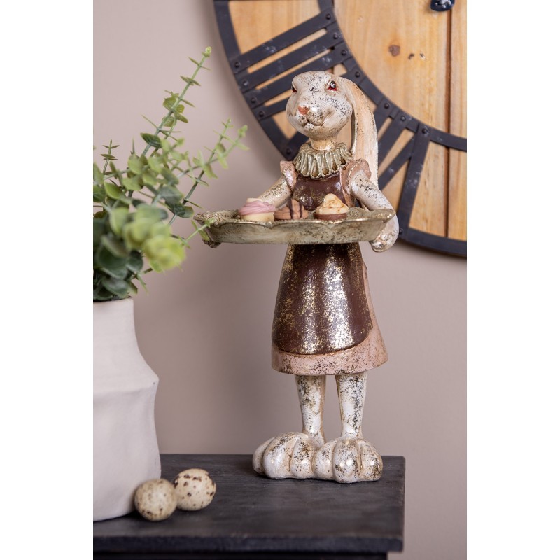 Dekorace figurka zajíc s podnosem a zlatou patinou - 15*15*29 cm