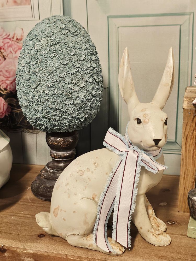 Dekorace béžový sedící králík s mašlí Rabbit Bow - 20*11*28 cm