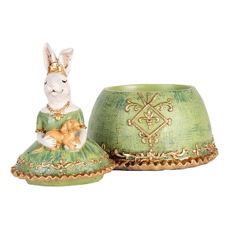 Dekorace šperkovnice králík v zelených šatech - 18*15*24 cm