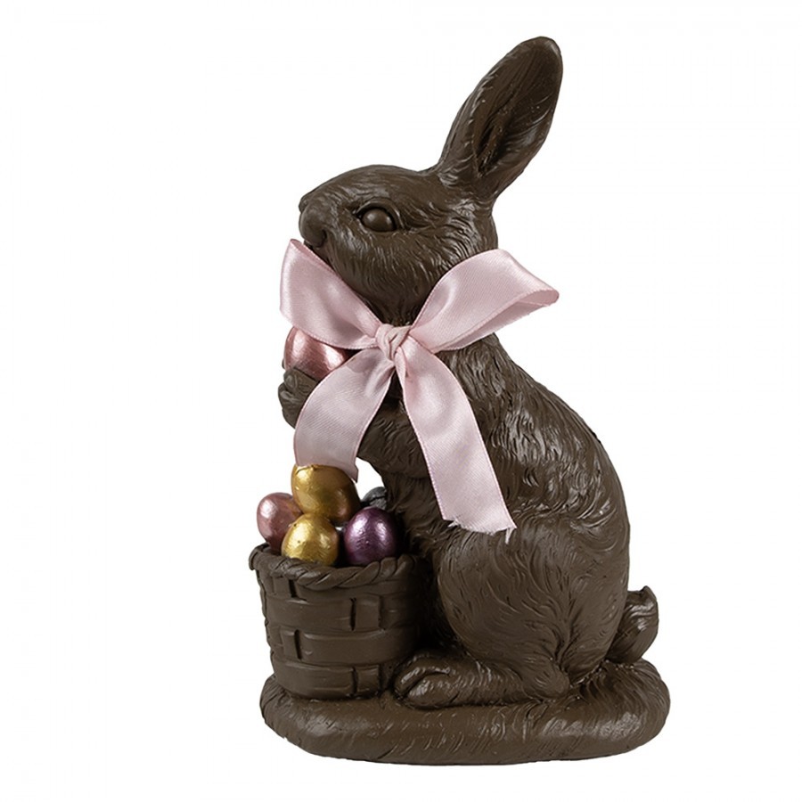Dekorace čokoládavá figurka králík s barevnými vajíčky - 13*9*22 cm