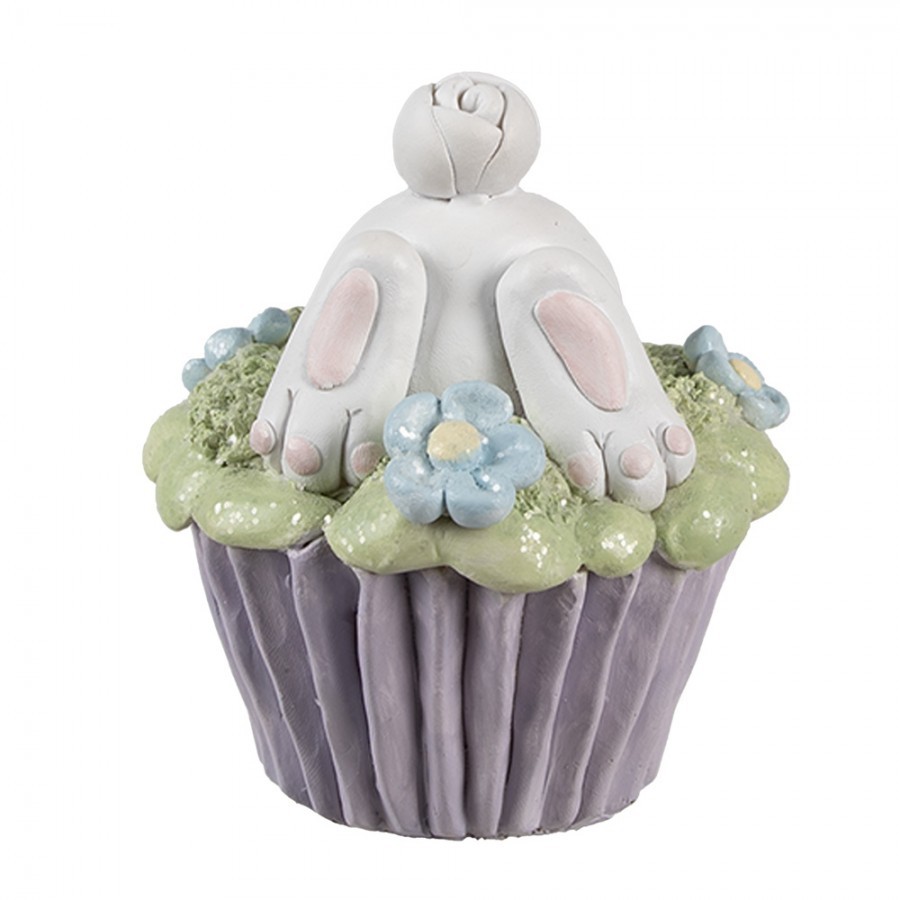 Dekorace fialový muffin s vystrčeným zadečkem králíčka - Ø 11*12 cm