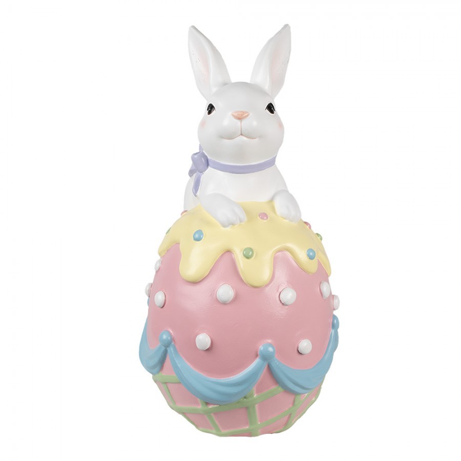 Dekorace socha bílý králík na barevné kraslici - 32*28*55 cm