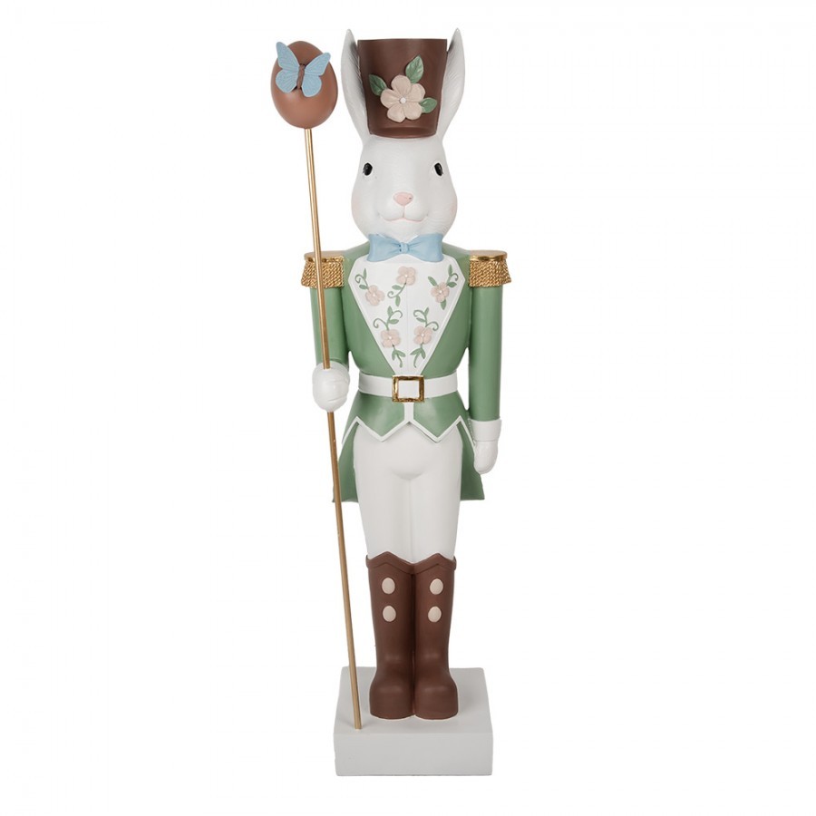Bílo-zelená dekorace socha králík držící vajíčko XL - 28*23*96 cm