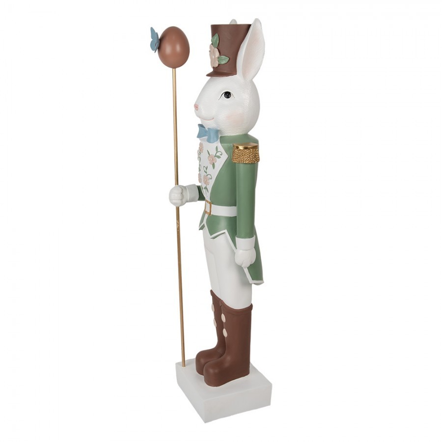 Bílo-zelená dekorace socha králík držící vajíčko XL - 28*23*96 cm