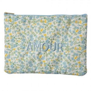 Modrá látková toaletní taštička s kvítky Amour - 22*1*16 cm