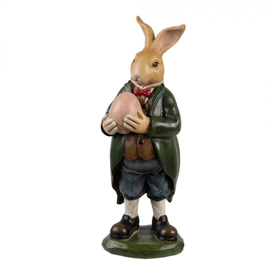 Dekorace králík v zeleném kabátku držící vajíčko - 8*7*20 cm