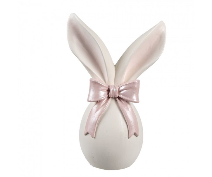 Krémová antik dekorace vajíčko s králičími oušky a mašlí - 12*8*18 cm Clayre & Eef