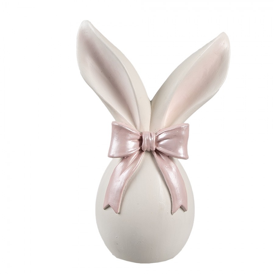 Krémová antik dekorace vajíčko s králičími oušky a mašlí - 12*8*18 cm
