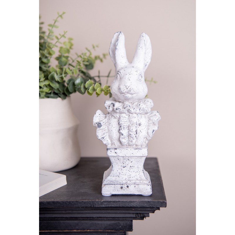 Bílá antik cementová busta králík - 11*8*24 cm