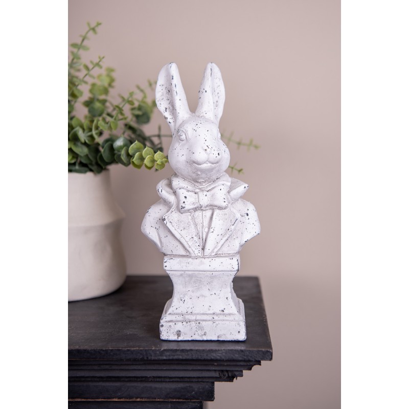 Bílá antik cementová busta králík - 11*8*24 cm