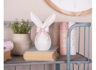 Krémová antik dekorace vajíčko s králičími oušky a mašlí - 12*8*18 cm