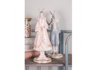Dekorace králičí dáma ve zdobných růžových šatech - 11*11*31 cm