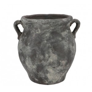 Šedá antik rustikální váza s uchy Gamla - 20*19*21 cm