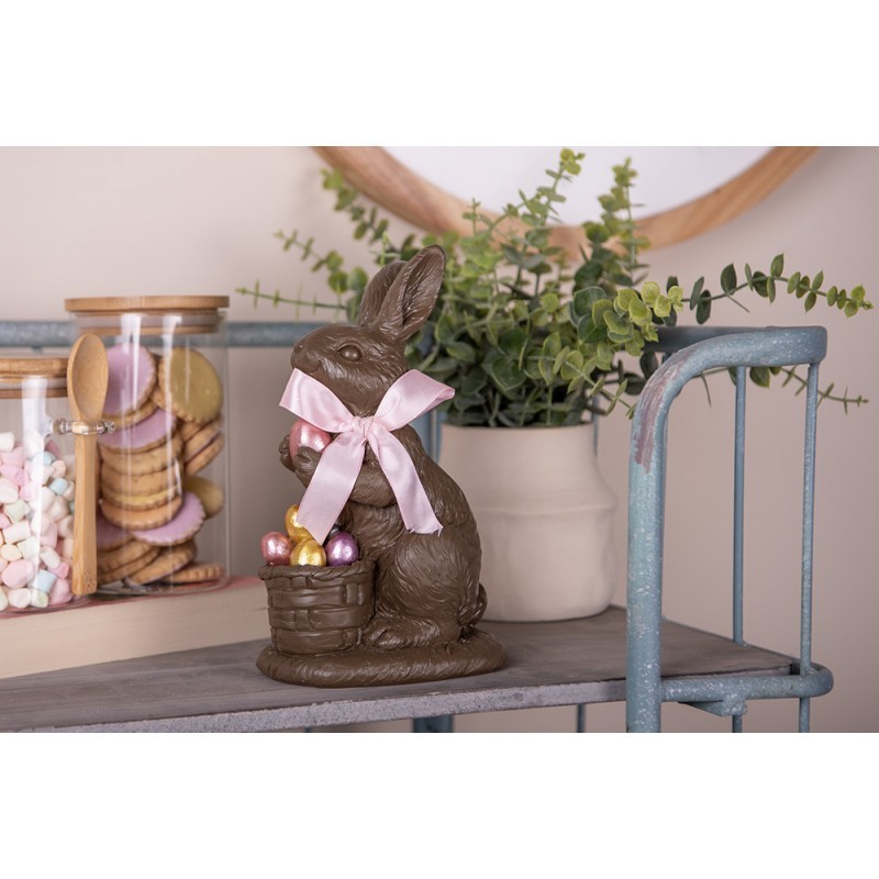 Dekorace čokoládavá figurka králík s barevnými vajíčky - 13*9*22 cm
