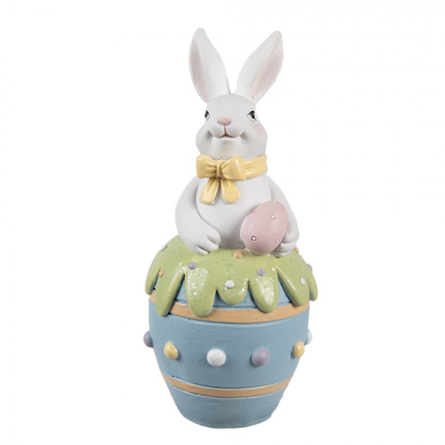 Jarní dekorace králíček s květy v modrém vajíčku - Ø 7*16 cm