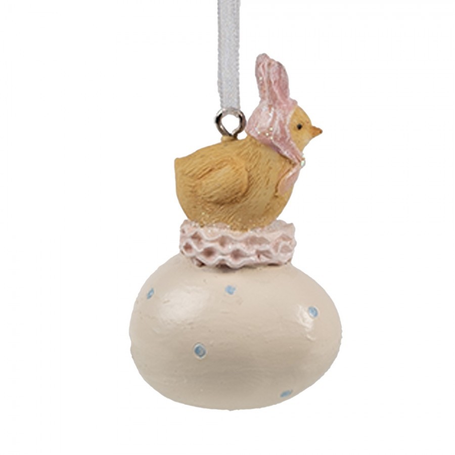Béžová závěsná dekorace kuřátko králíček na vajíčku - 4*3*7 cm
