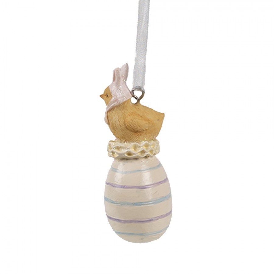 Béžová závěsná dekorace kuřátko králíček na vajíčku - 3*3*7 cm