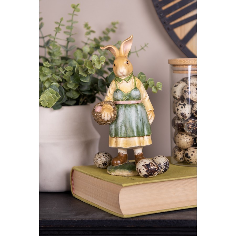 Dekorace figurka králičí žena v zelených šatech - 9*7*20 cm