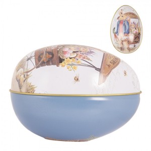 Modrá plechová dóza ve tvaru vajíčka s králíčkem Easter Egg - 8*13*8 cm