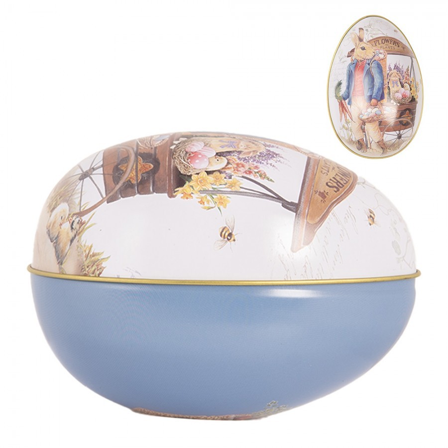 Modrá plechová dóza ve tvaru vajíčka s králíčkem Easter Egg - 8*13*8 cm