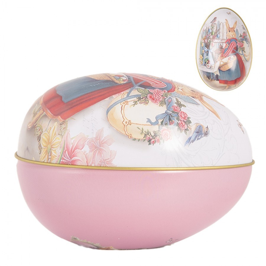 Růžová plechová dóza ve tvaru vajíčka Easter Egg - 8*13*8 cm