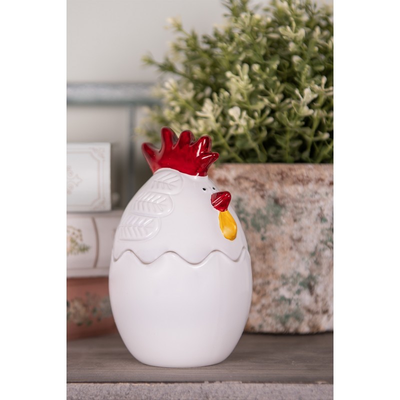 Bílá skleněná dóza s víkem ve tvaru slepičky Chicken - Ø 8*14 cm