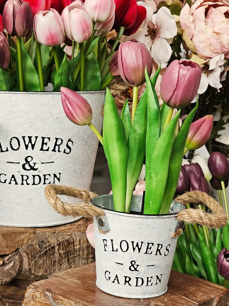 5ks světle fialový realistický tulipán Tulips v květináčku - Ø 8*7/ 26 cm