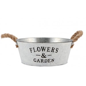 Plechový květináč / mísa s jutovými uchy Flowers & Garden - Ø 25*10 cm