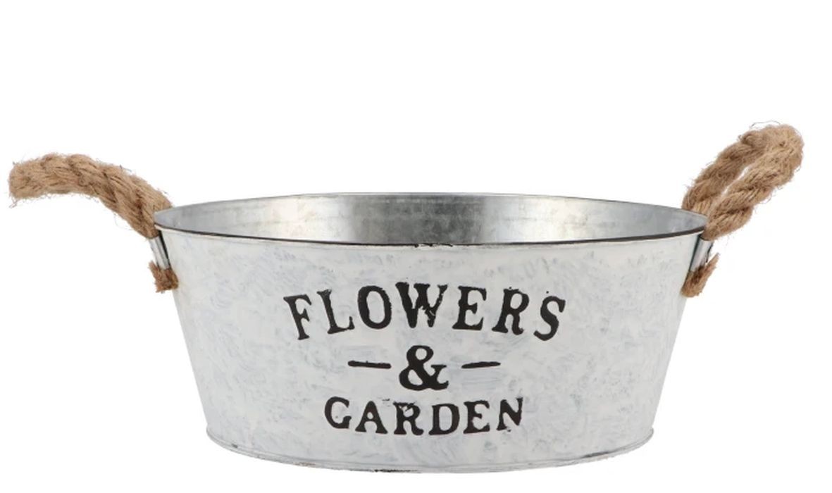 Plechový květináč / mísa s jutovými uchy Flowers & Garden - Ø 25*10 cm