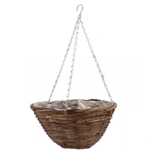 Závěsný hnědý proutěný kulatý květináč - Ø 35*16 cm
